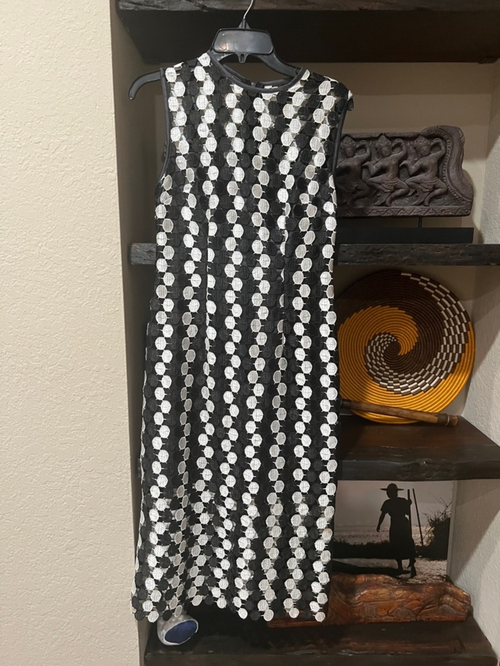 Sleeveless Black and White Polka Dot Midi Skirt